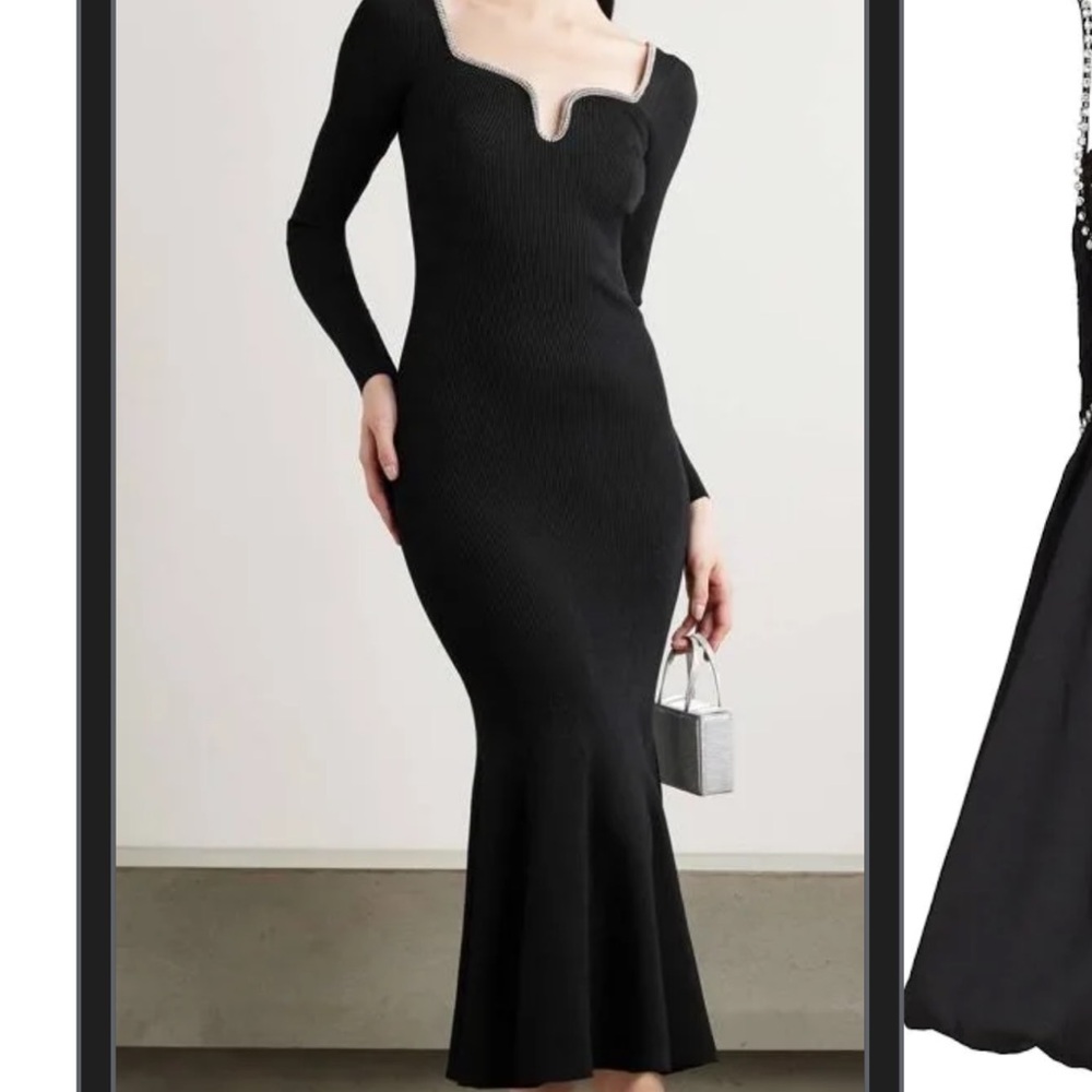 Self-Portrait Black Long Sleeve Dress with Crystal Trim